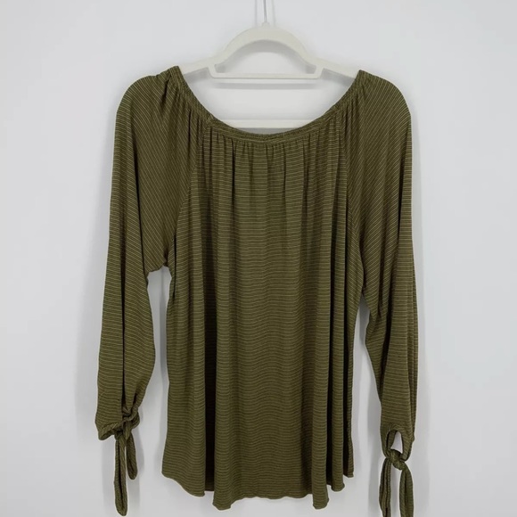Plume and Thread Green Striped Blouse Top Size M/L - Picture 4 of 4